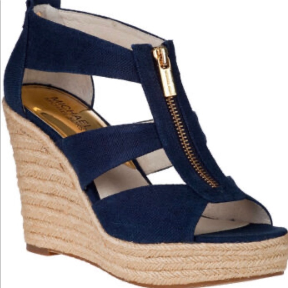 Michael Kors blue & gold wedge heel